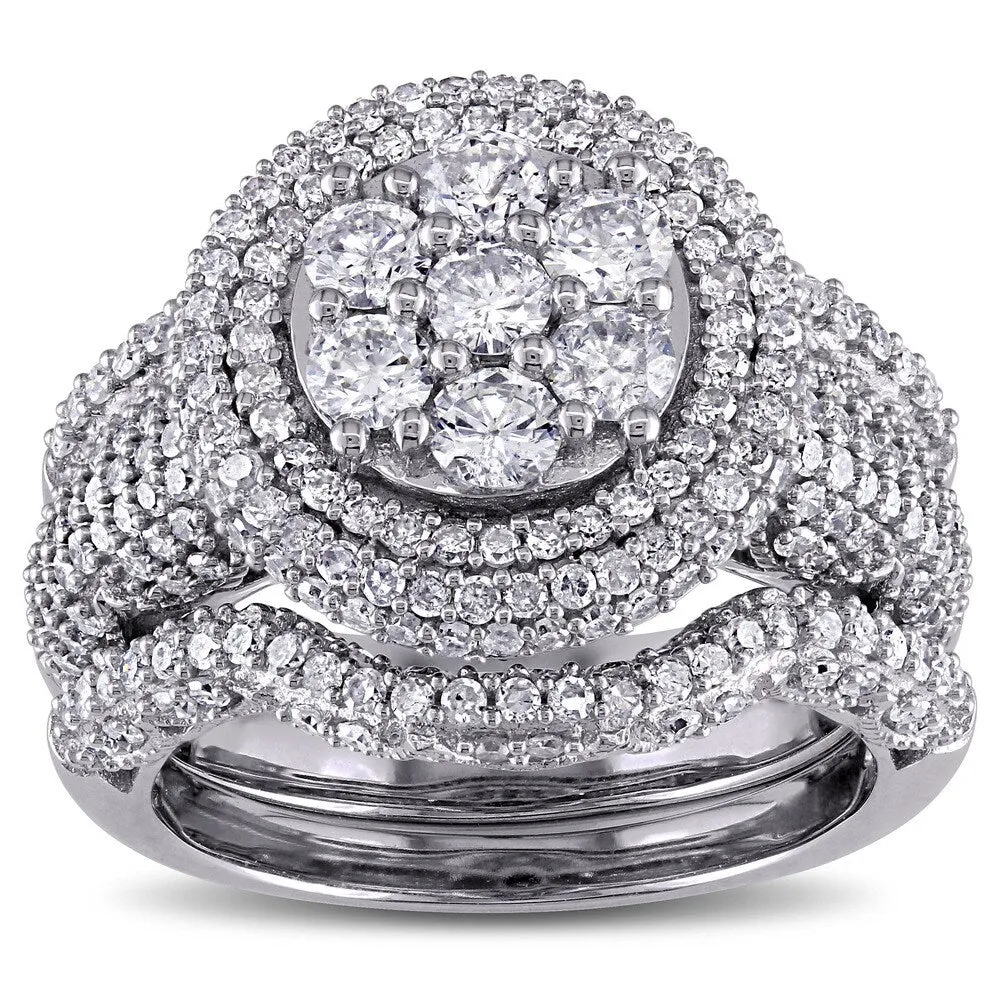 Miadora Signature Collection 2 1/2ct TDW Diamond Cluster Multi-Row Bridal Set in 10k White Gold sold by Zulily