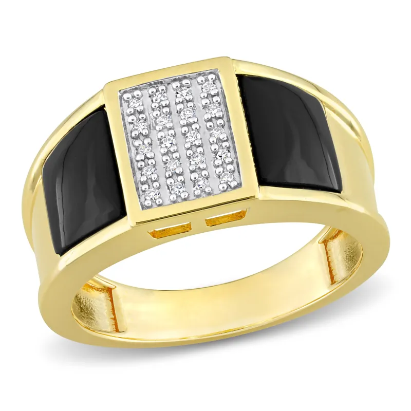 Miadora 2ct TGW Square Black Onyx and 1/10ct TDW Diamond Mens Ring in Yellow Silver sold by Zulily