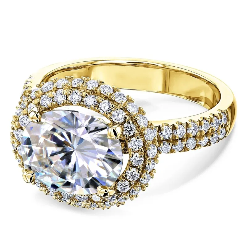 Annello by Kobelli 14k Gold 3 3/4ct TGW Oval Moissanite and Diamond Double Halo East-West Engagement Ring (HI/VS, GH/I) sold by Zulily
