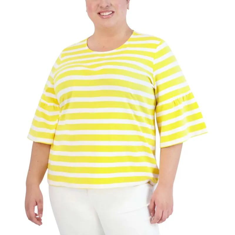 Jones New York Women's Crewneck Striped T Shirt Yellow Size 2X sold by Zulily