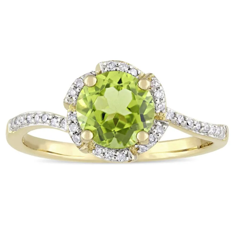 Miadora Signature Collection 14k Yellow Gold Peridot and 1/10ct TDW Diamond Round Halo Bypass Slende - Green sold by Zulily