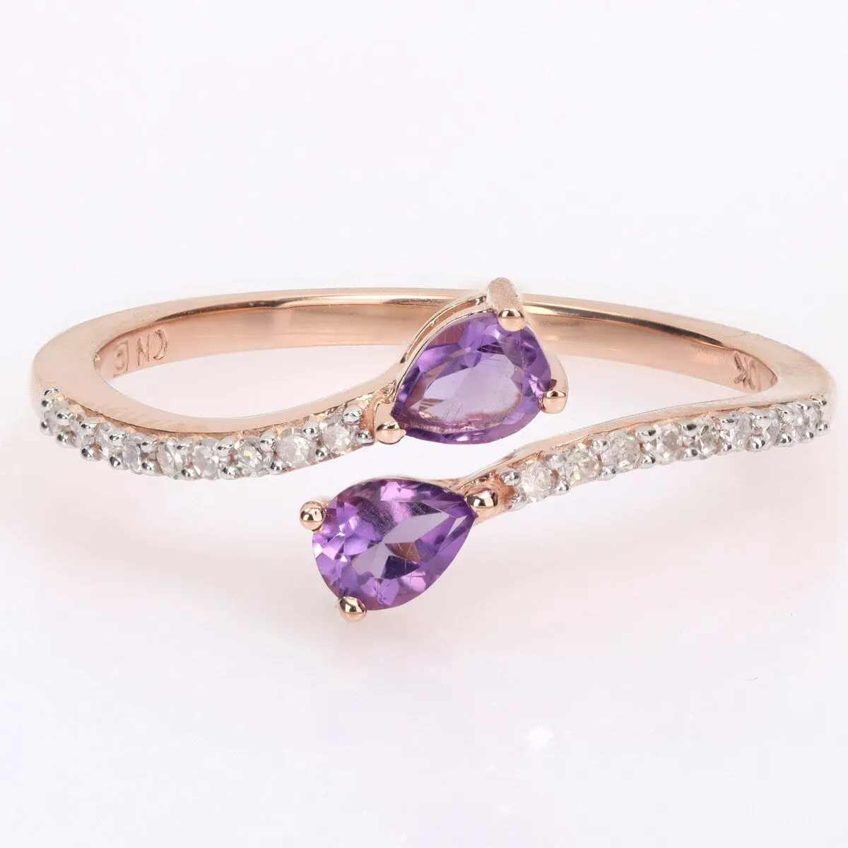 Miadora Pear-cut Amethyst and 1/10ct TDW Diamond Teardrop Bypass Ring in 10k Rose Gold sold by Zulily product image thumbnail 2