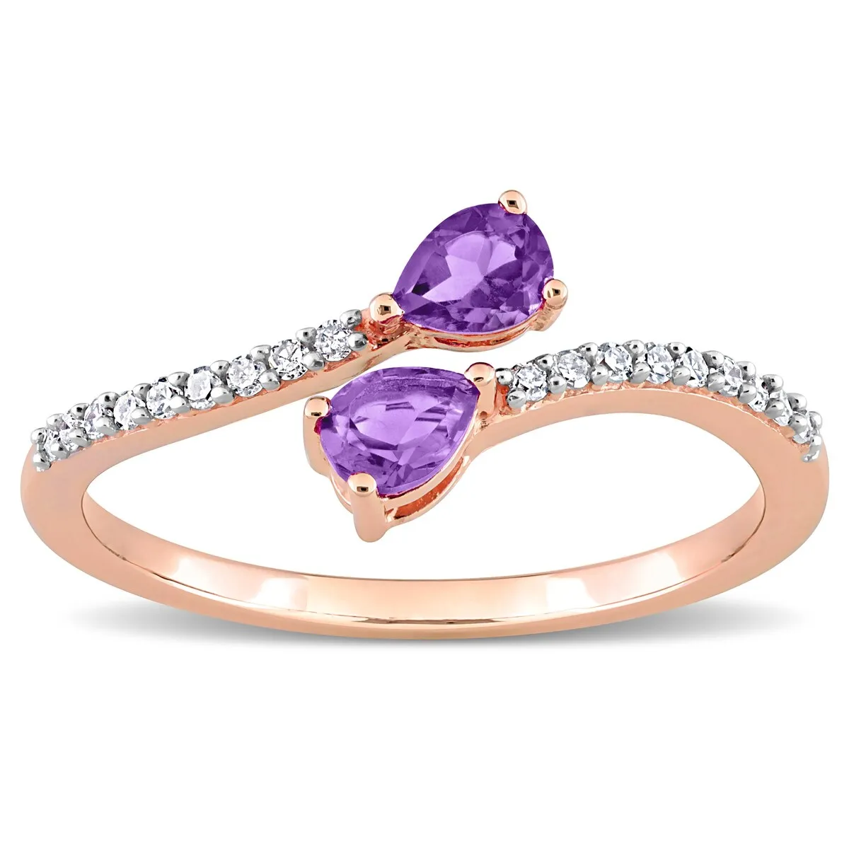 Miadora Pear-cut Amethyst and 1/10ct TDW Diamond Teardrop Bypass Ring in 10k Rose Gold sold by Zulily product image thumbnail 3