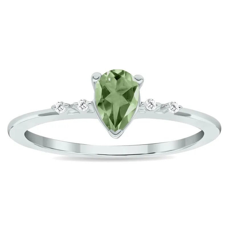 Women's Green Amethyst and Diamond Sparkle Ring in 10K White Gold sold by Zulily