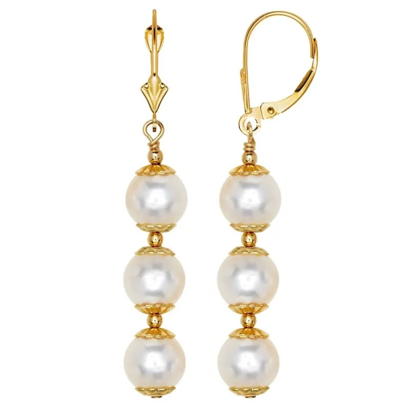 Curata 14k Beaded 6mm Freshwater Cultured Pearl Triple Dangle Lever Back Earrings sold by Zulily
