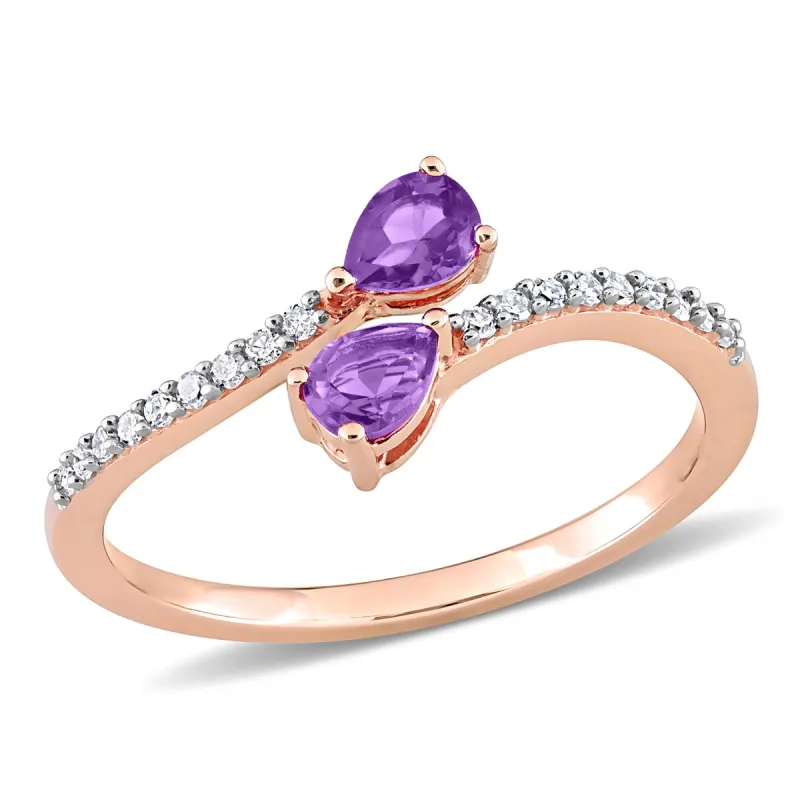 Miadora Pear-cut Amethyst and 1/10ct TDW Diamond Teardrop Bypass Ring in 10k Rose Gold sold by Zulily