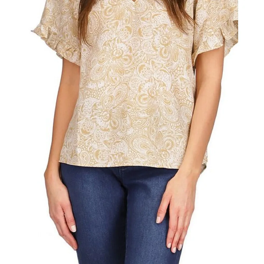 Michael Kors Women's Paisley Print Ruffled Sleeve Top Brown sold by Zulily product image thumbnail 3