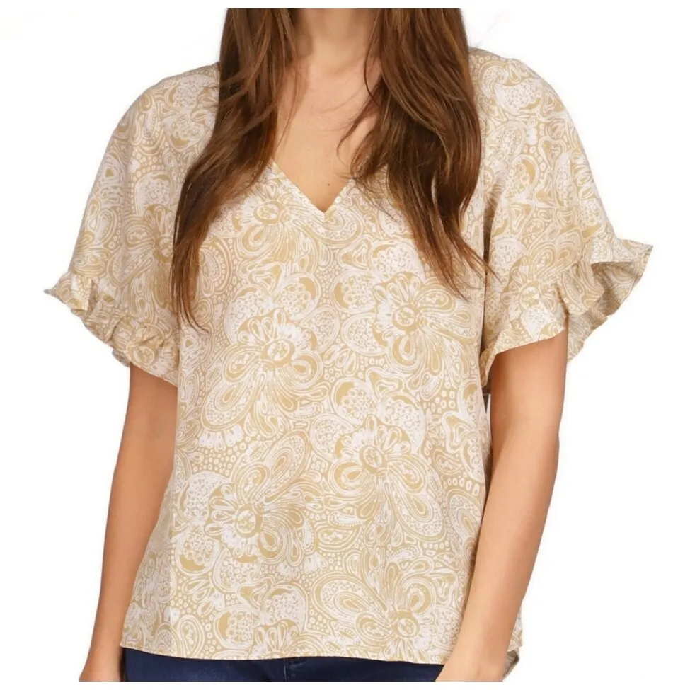 Michael Kors Women's Paisley Print Ruffled Sleeve Top Brown sold by Zulily product image thumbnail 5