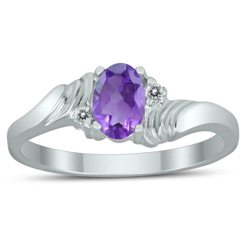 6X4MM Amethyst and Diamond Wave Ring in 10K White Gold sold by Zulily