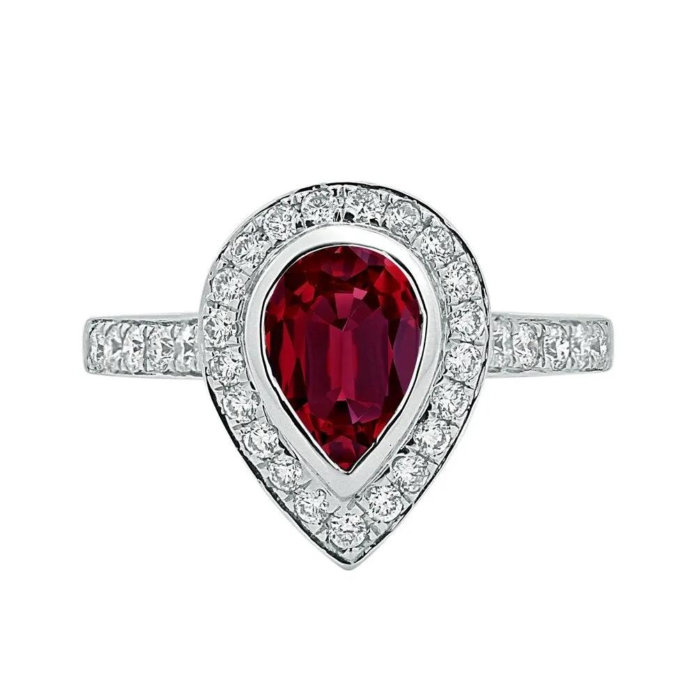 Auriya 2 1/5ct Pear Shape Red Ruby Halo Diamond Engagement Ring 5/8ctw 18K Gold sold by Zulily product image thumbnail 2