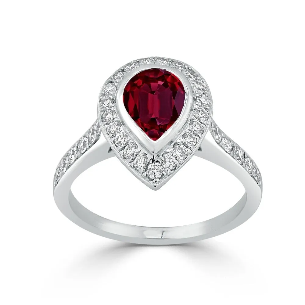 Auriya 2 1/5ct Pear Shape Red Ruby Halo Diamond Engagement Ring 5/8ctw 18K Gold sold by Zulily