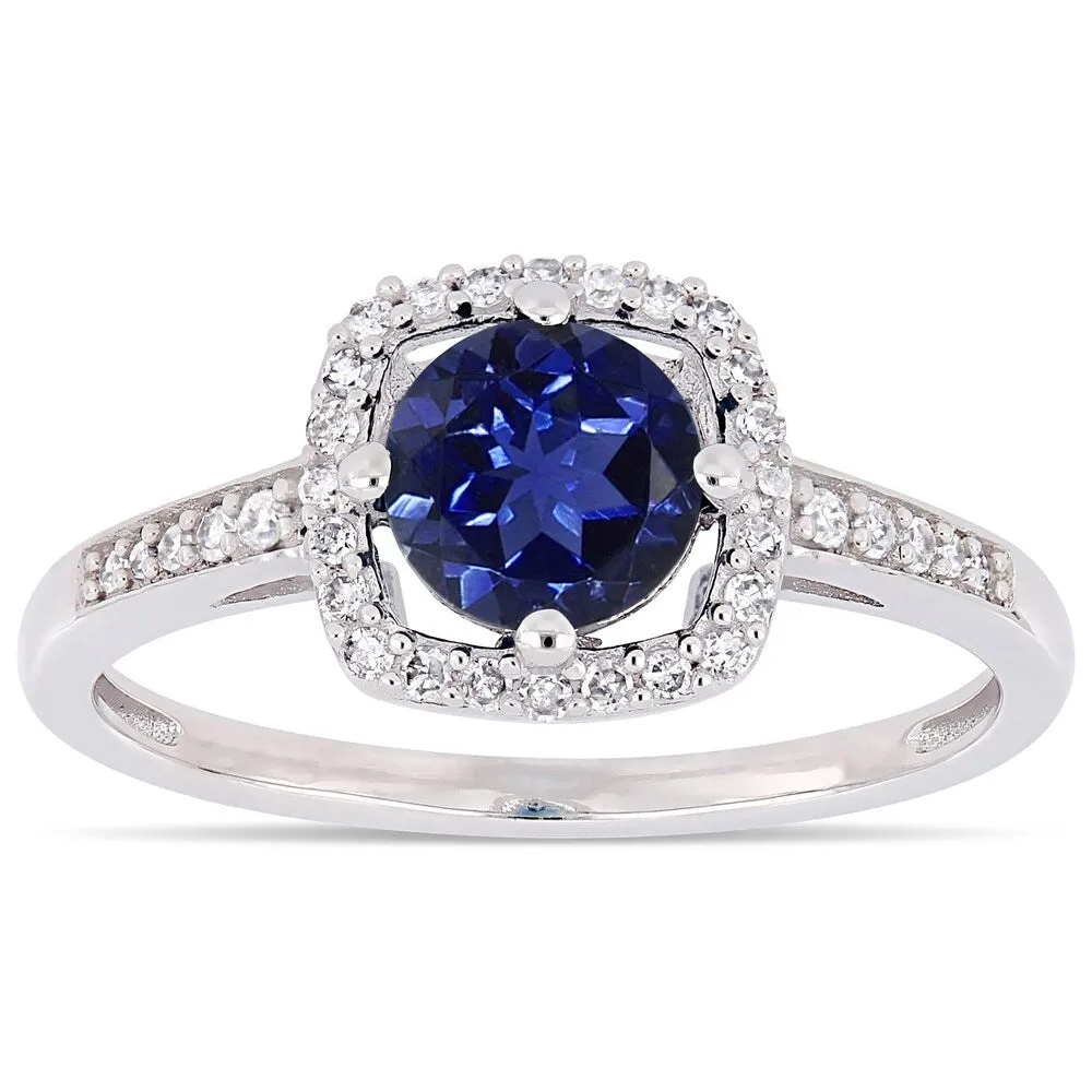 Miadora 10k White Gold Created Blue Sapphire and 1/7ct TDW Diamond Floating Square Halo Engagement Ring sold by Zulily product image thumbnail 2