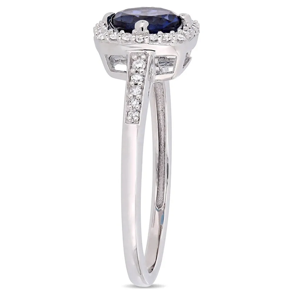 Miadora 10k White Gold Created Blue Sapphire and 1/7ct TDW Diamond Floating Square Halo Engagement Ring sold by Zulily product image thumbnail 3