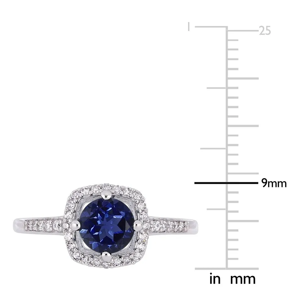 Miadora 10k White Gold Created Blue Sapphire and 1/7ct TDW Diamond Floating Square Halo Engagement Ring sold by Zulily product image thumbnail 4