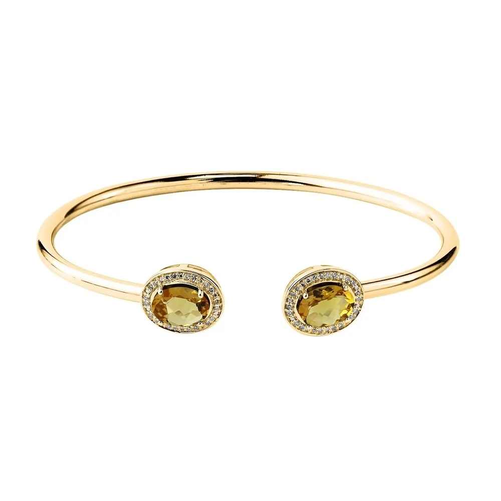 Auriya 2ct Oval Yellow Citrine Gold over Silver Bangle Bracelet with Diamond Accents sold by Zulily product image thumbnail 3