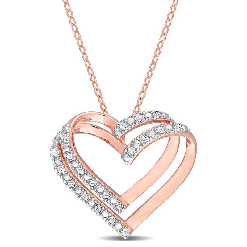 Miadora 1/5ct TDW Diamond Open Double Heart Necklace in Rose Plated Sterling Silver sold by Zulily