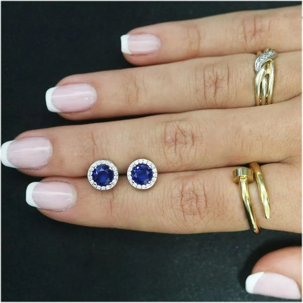 925 Sterling Silver Halo Round Cut Sapphire Stud Earrings sold by Zulily product image thumbnail 2