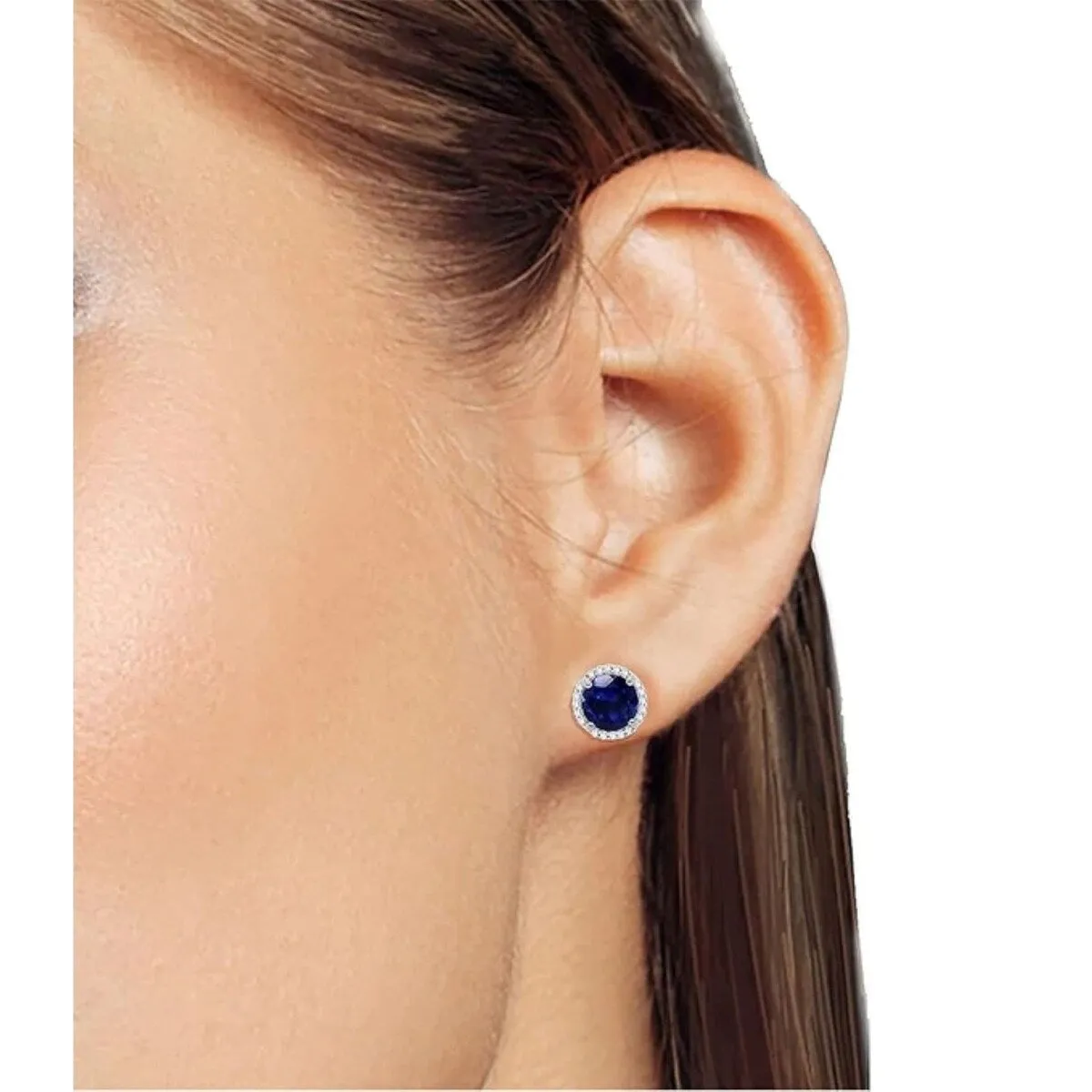 925 Sterling Silver Halo Round Cut Sapphire Stud Earrings sold by Zulily product image thumbnail 3