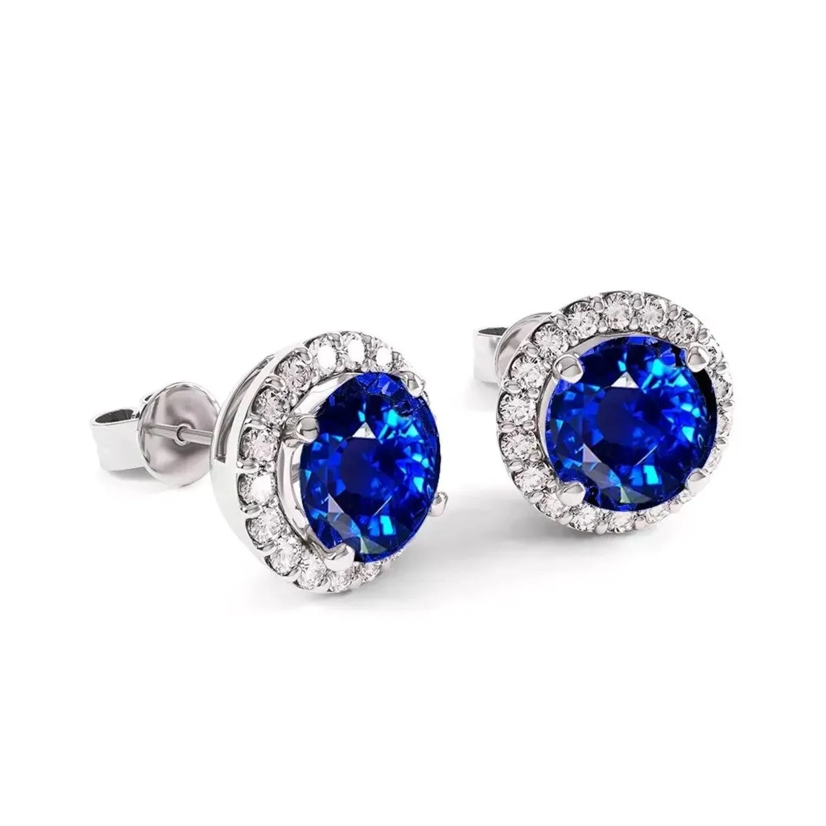 925 Sterling Silver Halo Round Cut Sapphire Stud Earrings sold by Zulily
