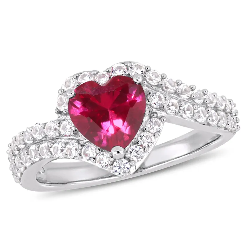 Miadora 2 1/2ct TGW Created White Sapphire and Created Ruby Heart Halo Engagement Ring in Sterling Silver sold by Zulily