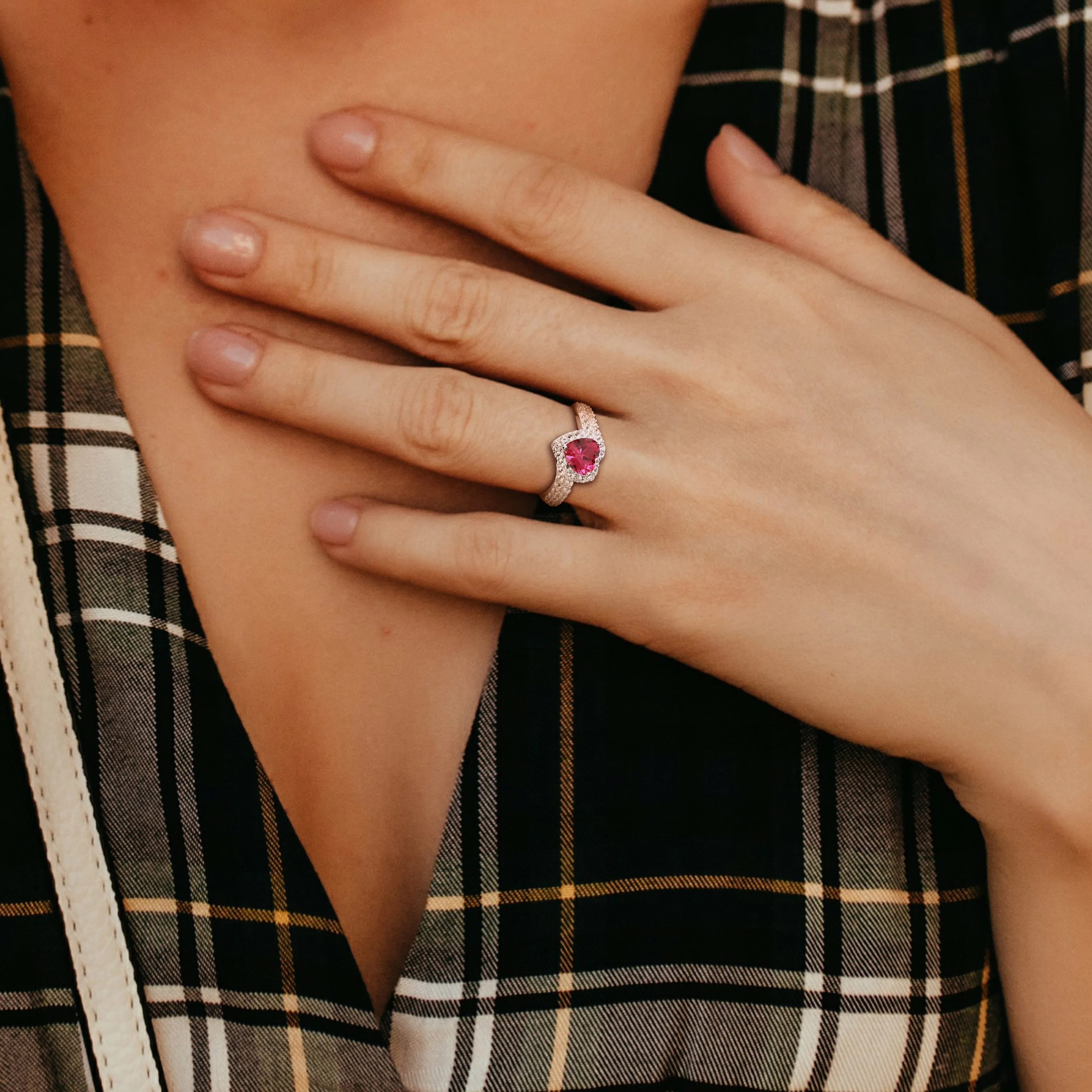 Miadora 2 1/2ct TGW Created White Sapphire and Created Ruby Heart Halo Engagement Ring in Sterling Silver sold by Zulily product image thumbnail 5