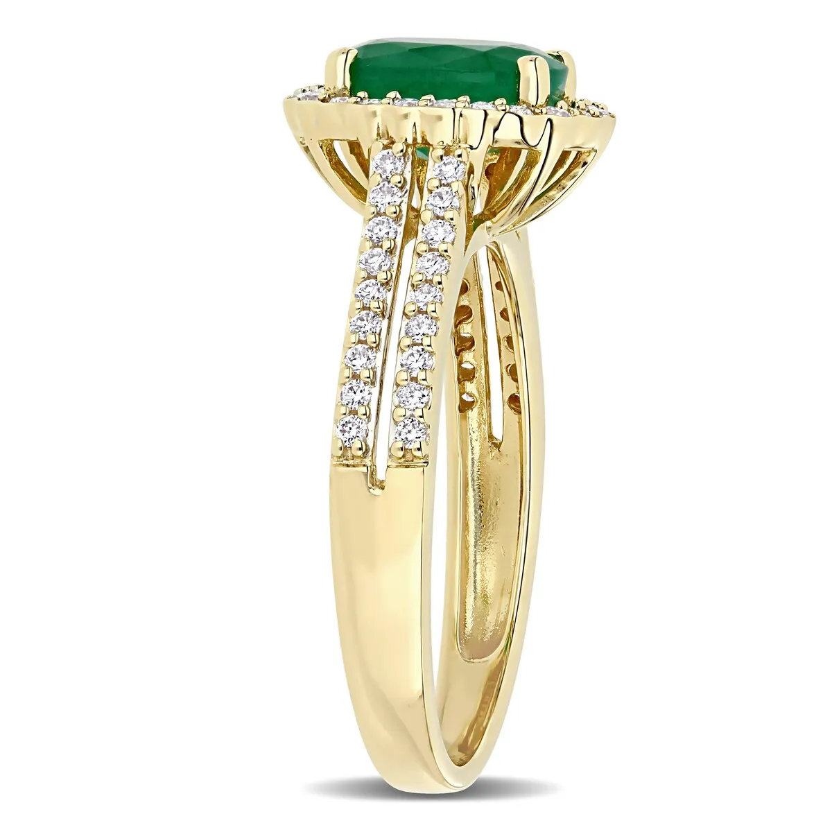 Miadora 14k Yellow Gold Oval-cut Emerald and 1/3ct TDW Diamond Halo Split Shank Engagement Ring sold by Zulily product image thumbnail 2