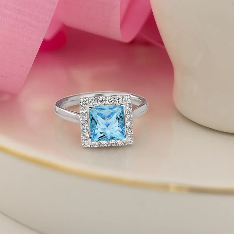 Auriya 1 3/4ct Princess-cut Sky Blue Topaz Halo Diamond Engagement Ring 1/3ctw 14k Gold sold by Zulily
