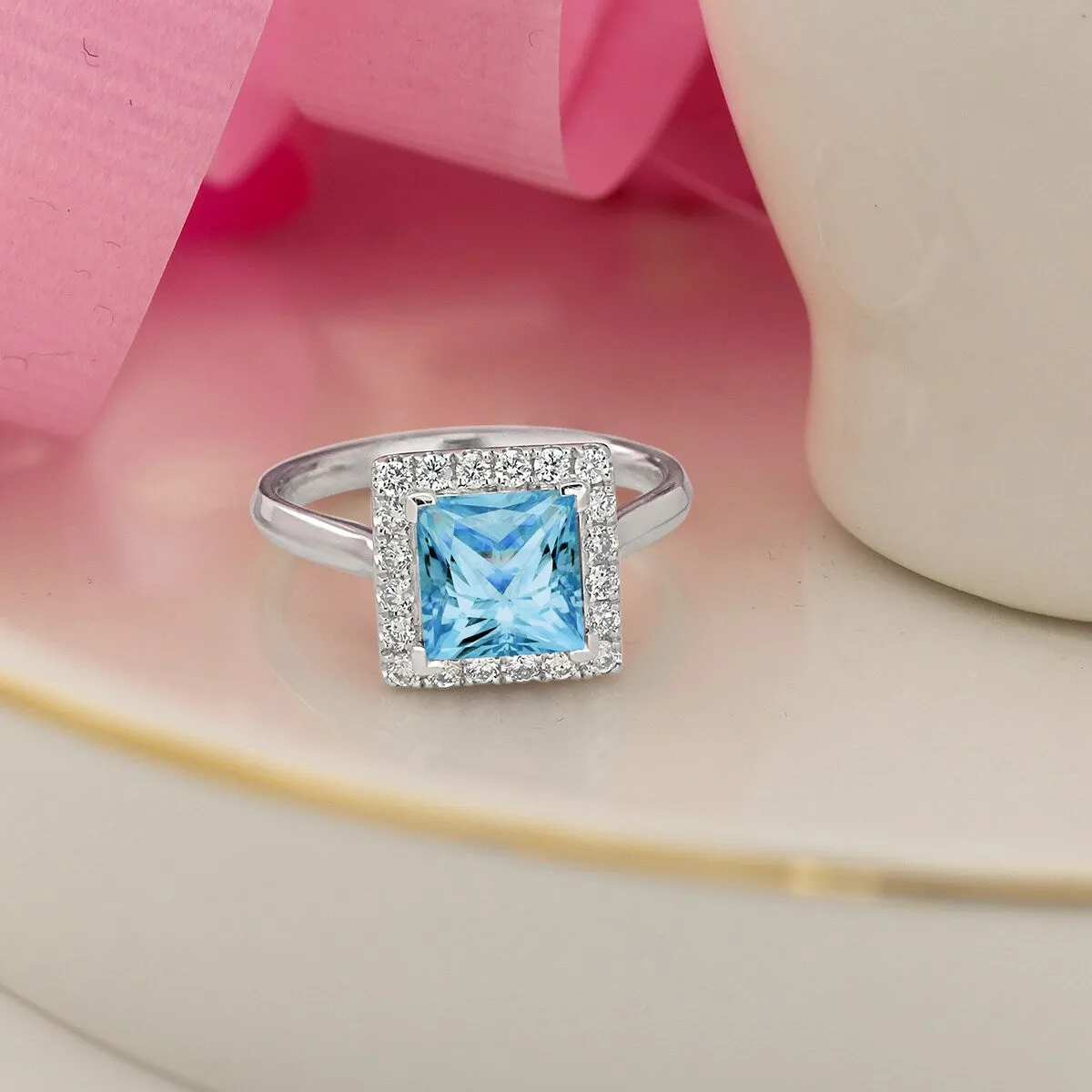 Auriya 1 3/4ct Princess-cut Sky Blue Topaz Halo Diamond Engagement Ring 1/3ctw 14k Gold sold by Zulily