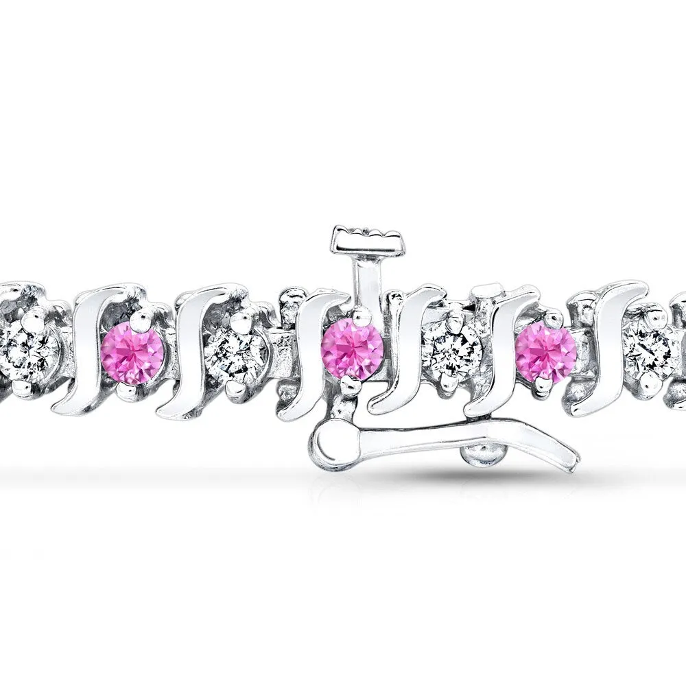 Auriya 1 1/2ct Pink Sapphire and 1 1/2ctw S-Link Diamond Tennis Bracelet 14k Gold sold by Zulily product image thumbnail 3