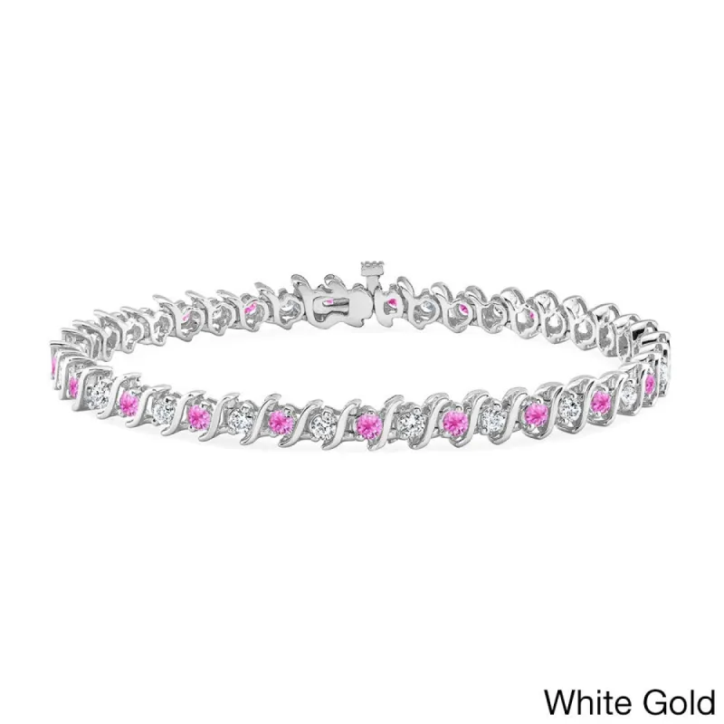 Auriya 1 1/2ct Pink Sapphire and 1 1/2ctw S-Link Diamond Tennis Bracelet 14k Gold sold by Zulily