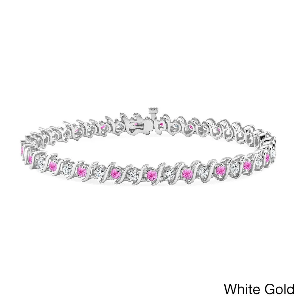 Auriya 1 1/2ct Pink Sapphire and 1 1/2ctw S-Link Diamond Tennis Bracelet 14k Gold sold by Zulily