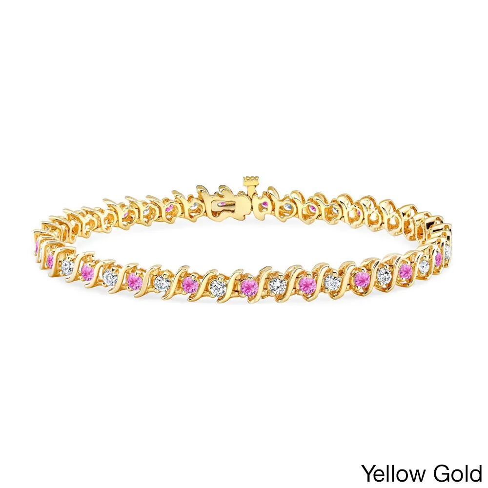 Auriya 1 1/2ct Pink Sapphire and 1 1/2ctw S-Link Diamond Tennis Bracelet 14k Gold sold by Zulily product image thumbnail 2