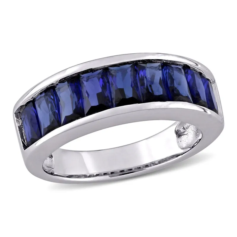 Miadora Sterling Silver Baguette-cut Created Blue Sapphire Semi-Eternity Anniversary Band Ring sold by Zulily