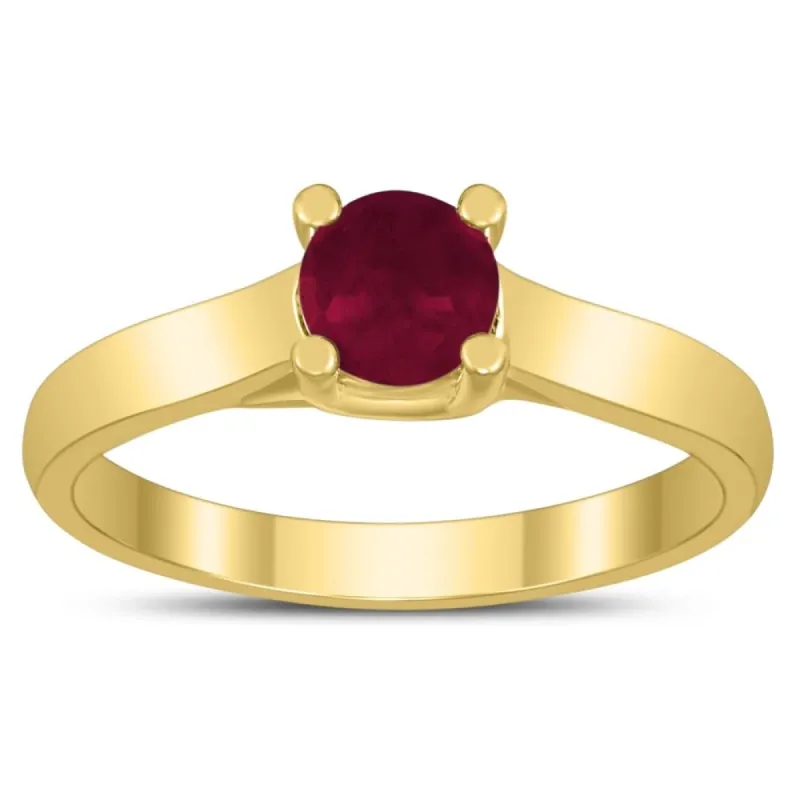 Round 5MM Ruby Cathedral Solitaire Ring in 10K Yellow Gold sold by Zulily
