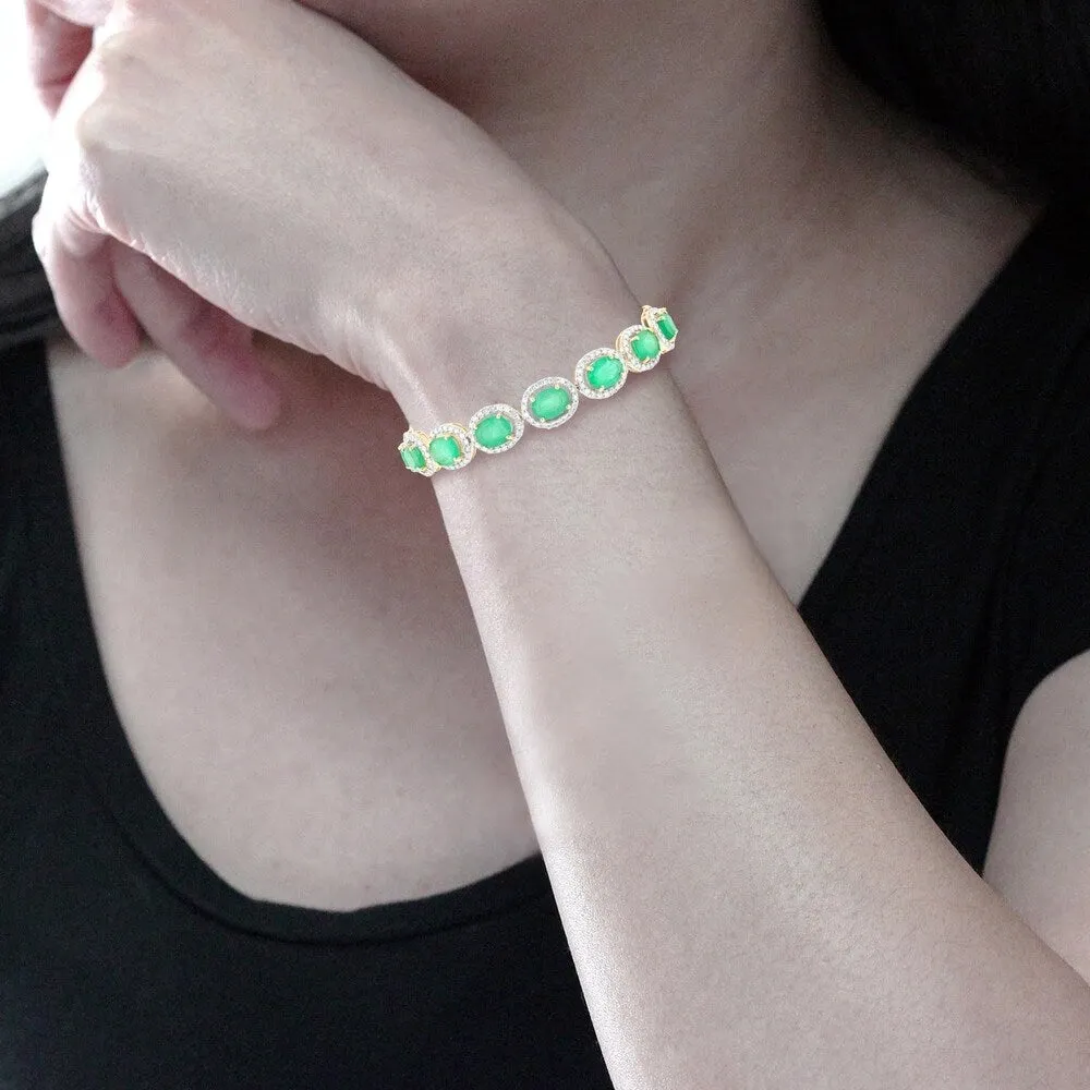 Auriya Yellow 14k Gold 17 5/8ct Emerald and 3ct TDW Diamond Bracelet - Green sold by Zulily product image thumbnail 2