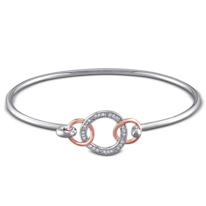 Miadora Rose and White Plated Sterling Silver 1/10ct TDW Diamond Interlocking Circle Bangle Bracelet sold by Zulily