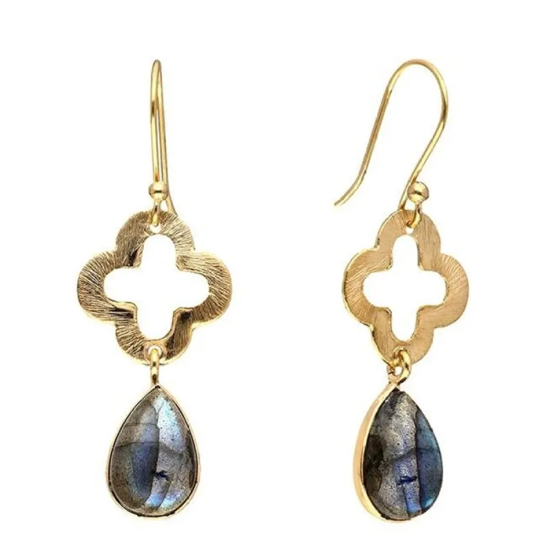 14K Gold Over 925 Silver Labradorite Clover Drop Earrings - 1.5 x .6 sold by Zulily