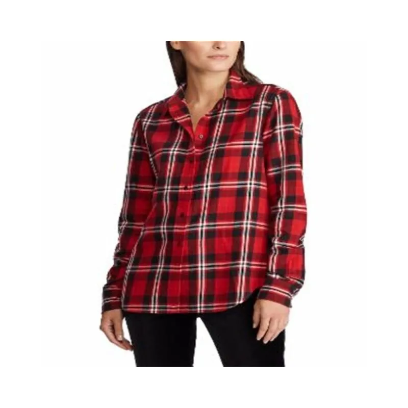 Ralph Lauren Women's Plaid Cuffed Collared Button up Top Red Size Petite X-Small sold by Zulily