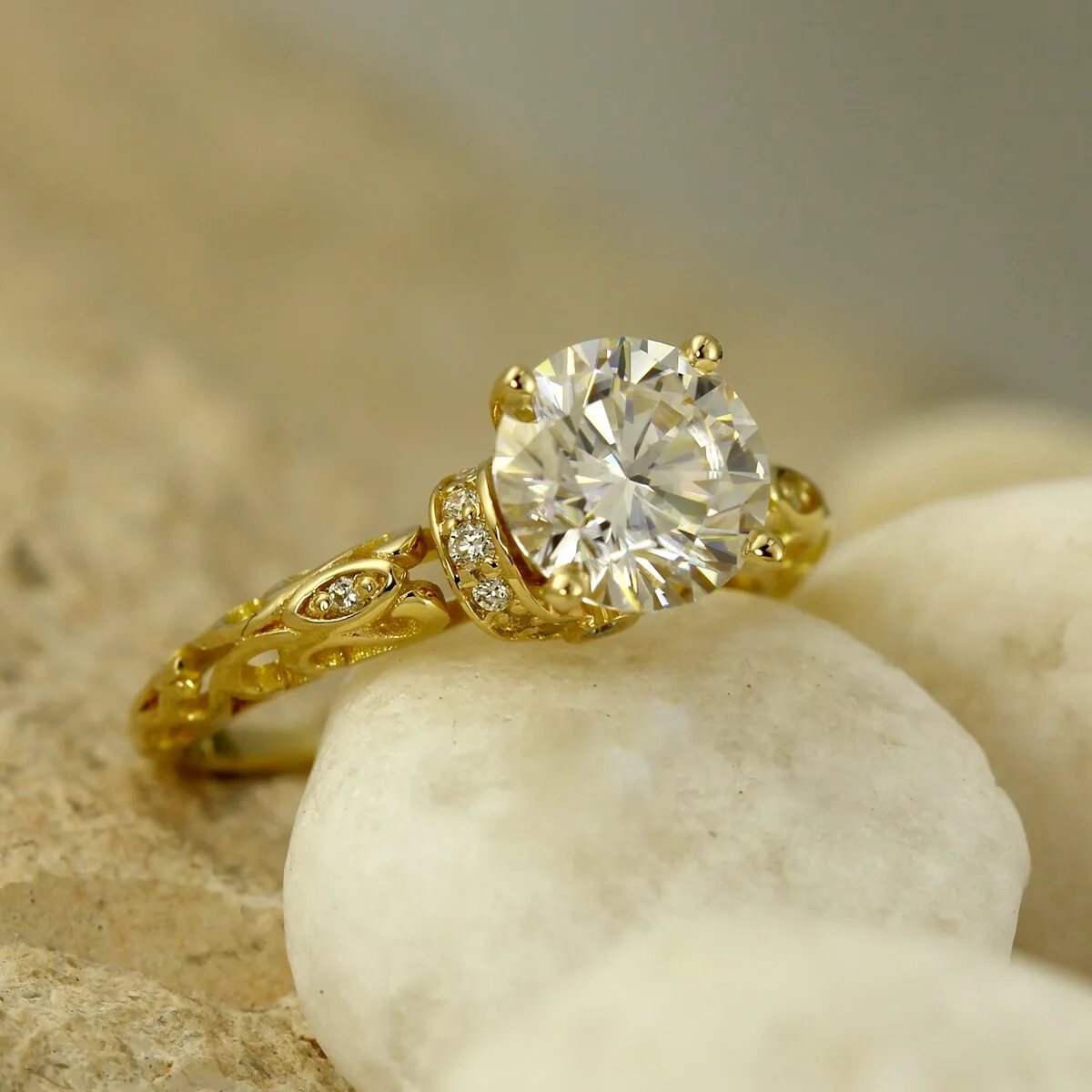 Auriya 14k Gold 2 carat Vintage Moissanite and Diamond Engagement Ring 1/8ctw sold by Zulily