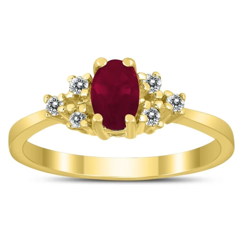 6X4MM Ruby and Diamond Regal Ring in 10K Yellow Gold sold by Zulily