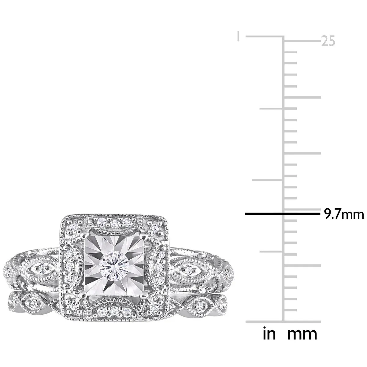 Miadora 1/5ct TDW Diamond Cushion Halo Bridal Ring Set in Sterling Silver sold by Zulily product image thumbnail 4