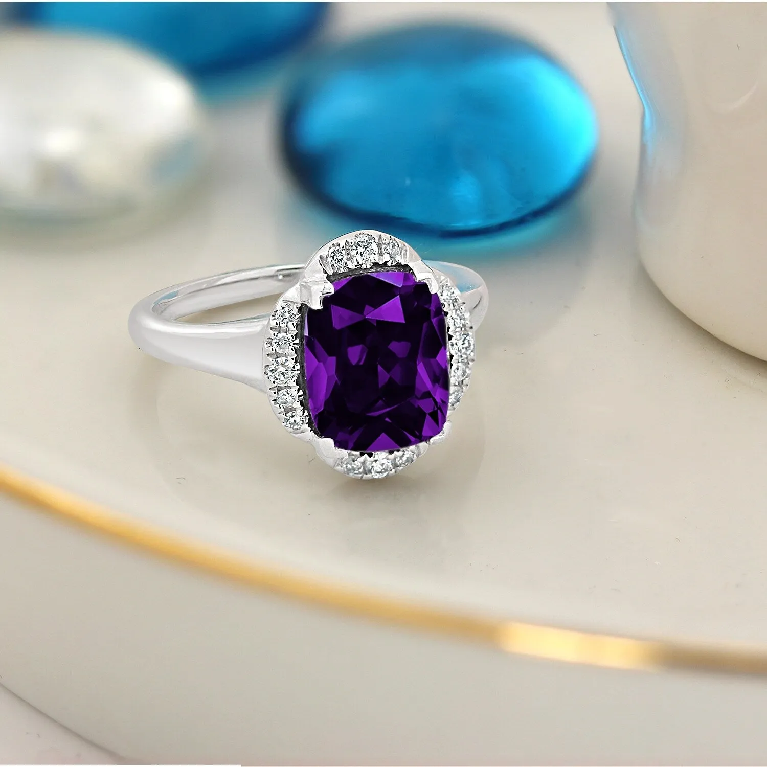 Auriya 2 3/8ct Cushion-cut Purple Amethyst Halo Diamond Engagement Ring 1/8ctw 14k Gold sold by Zulily
