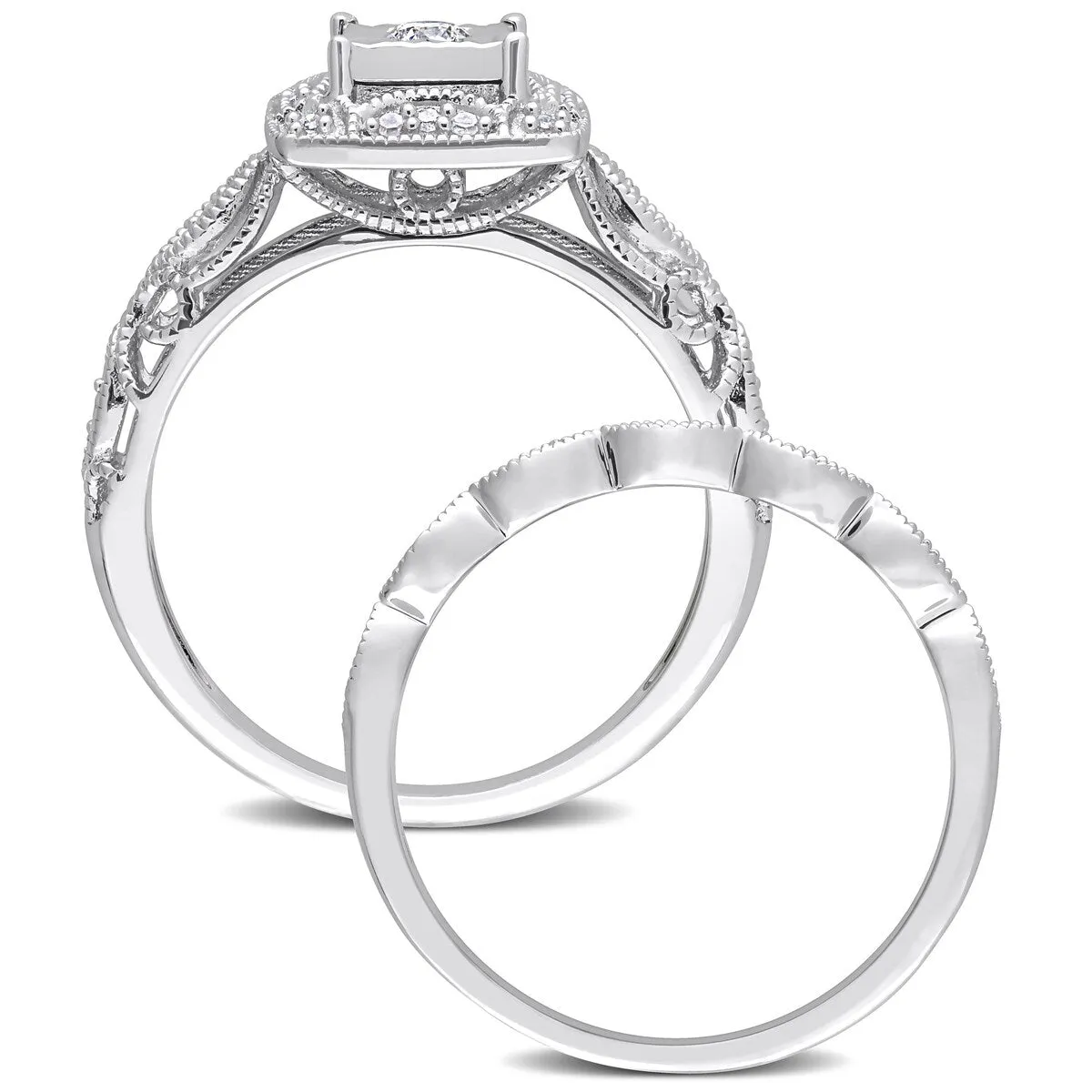Miadora 1/5ct TDW Diamond Cushion Halo Bridal Ring Set in Sterling Silver sold by Zulily product image thumbnail 3