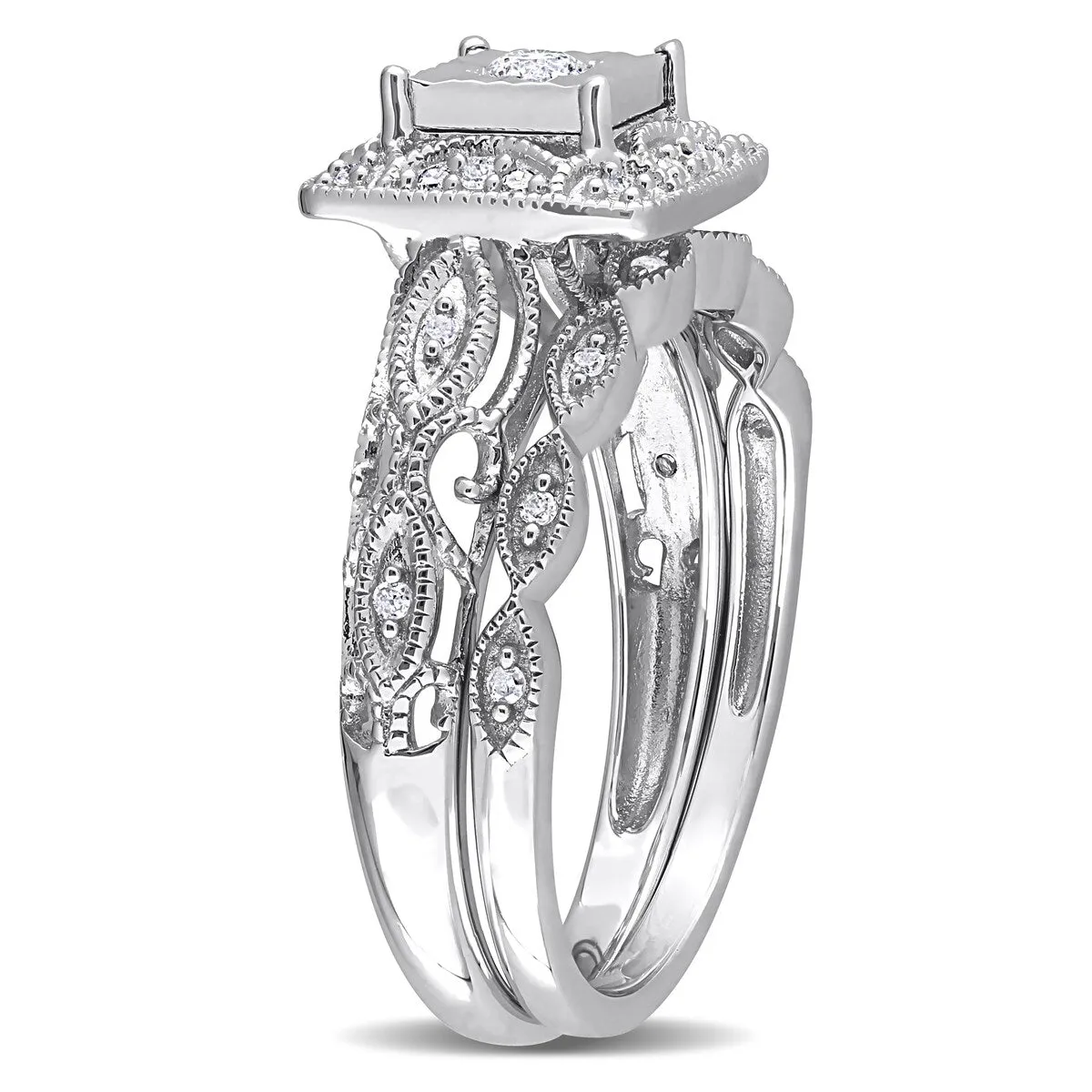 Miadora 1/5ct TDW Diamond Cushion Halo Bridal Ring Set in Sterling Silver sold by Zulily product image thumbnail 2