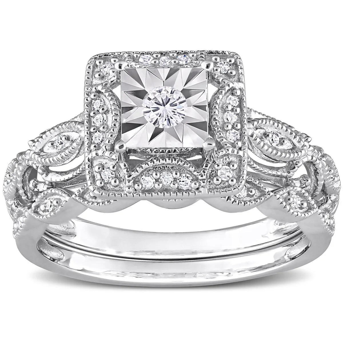 Miadora 1/5ct TDW Diamond Cushion Halo Bridal Ring Set in Sterling Silver sold by Zulily