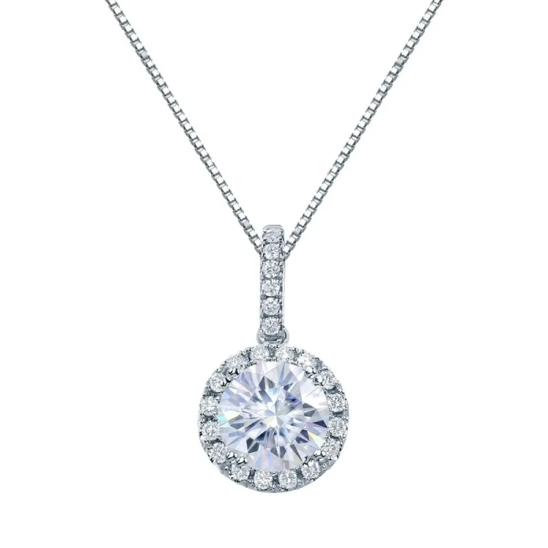 Auriya 14k Gold 1ct Halo Moissanite and Diamond Necklace 1/6ct TDW sold by Zulily