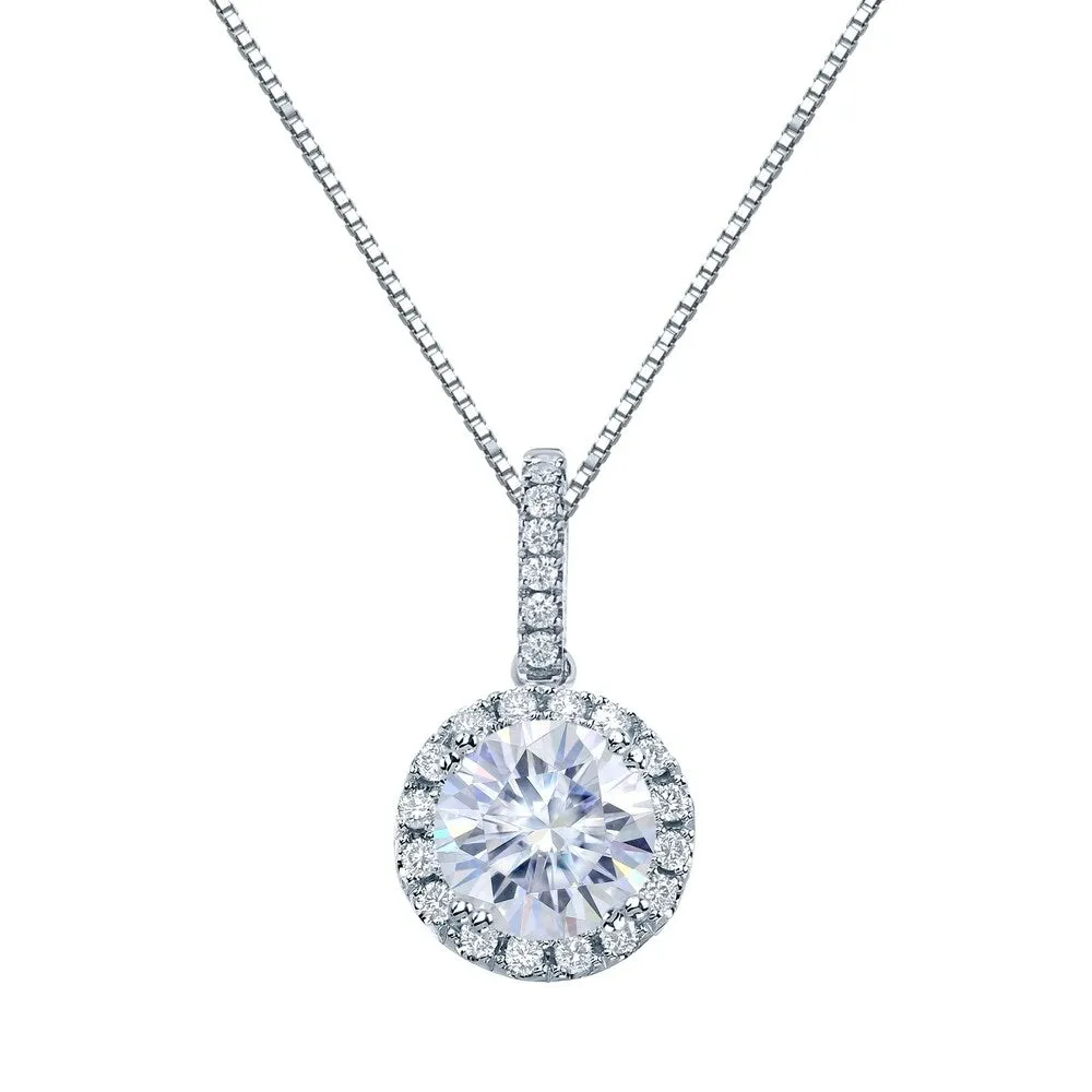 Auriya 14k Gold 1ct Halo Moissanite and Diamond Necklace 1/6ct TDW sold by Zulily