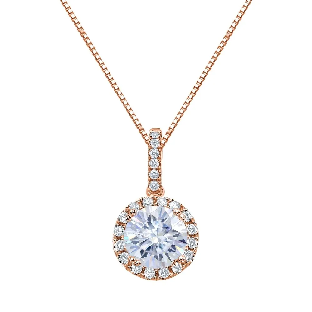 Auriya 14k Gold 1ct Halo Moissanite and Diamond Necklace 1/6ct TDW sold by Zulily product image thumbnail 3