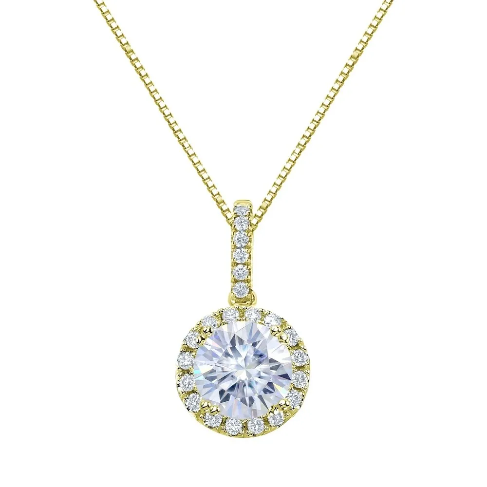 Auriya 14k Gold 1ct Halo Moissanite and Diamond Necklace 1/6ct TDW sold by Zulily product image thumbnail 2
