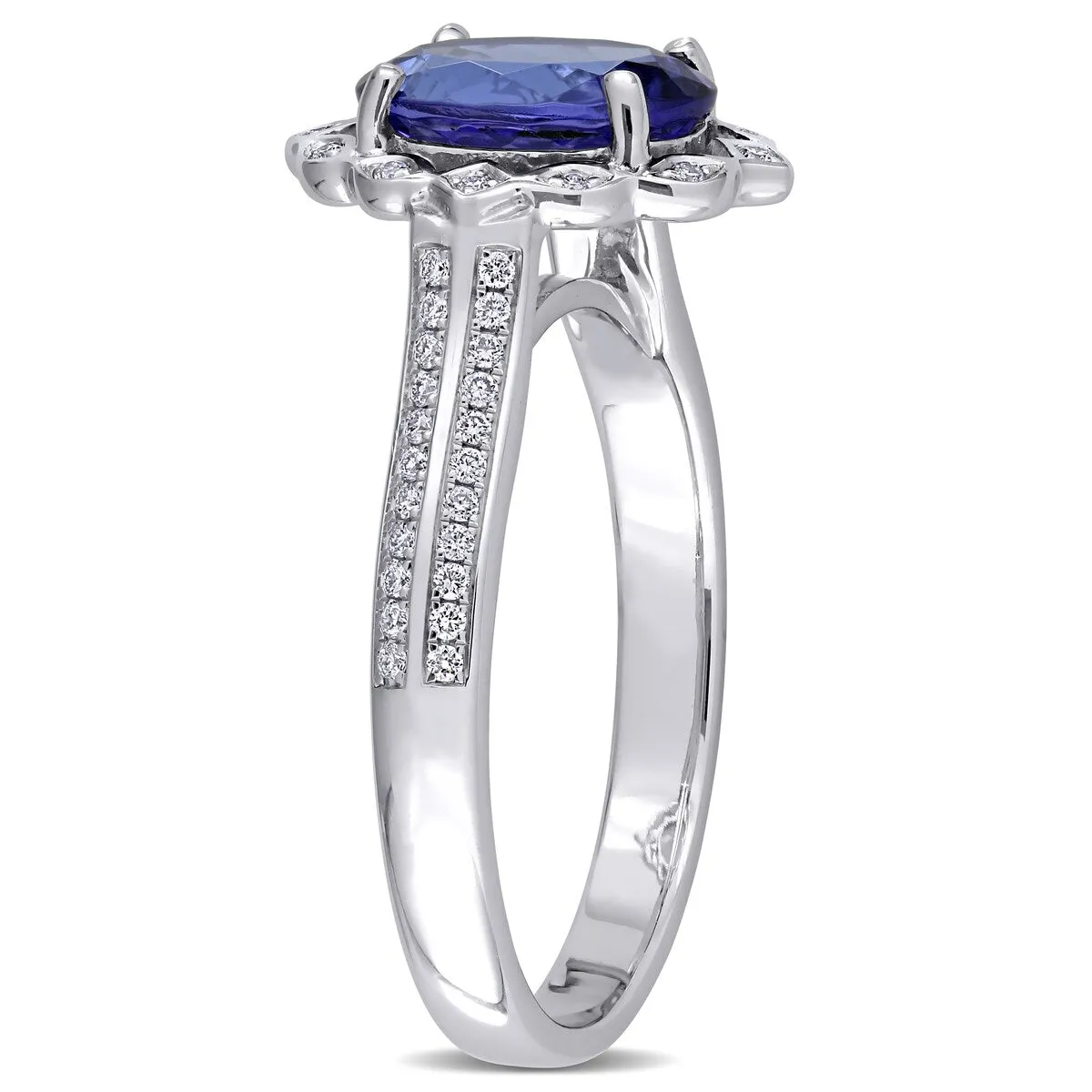 Miadora 14k White Gold Oval-cut Tanzanite & 1/6ct TDW Diamond Halo Multi-Row Engagement Ring sold by Zulily product image thumbnail 2